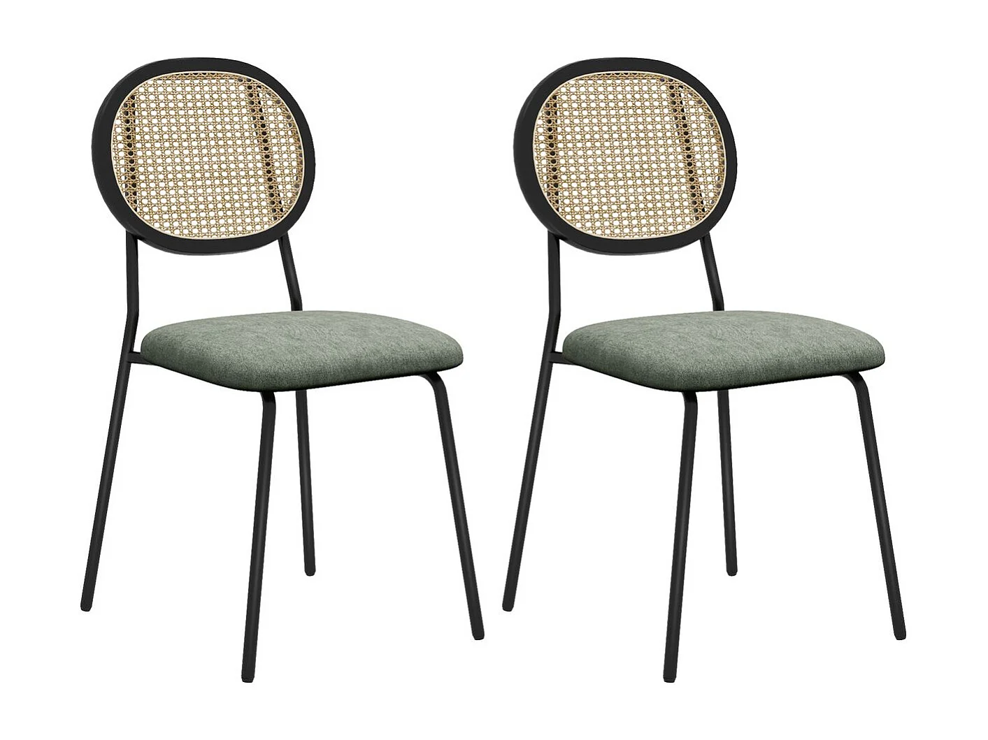 Pack de 2 sillas Platy Homcom respaldo ratán verde oscuro/negro 87x44x54 cm