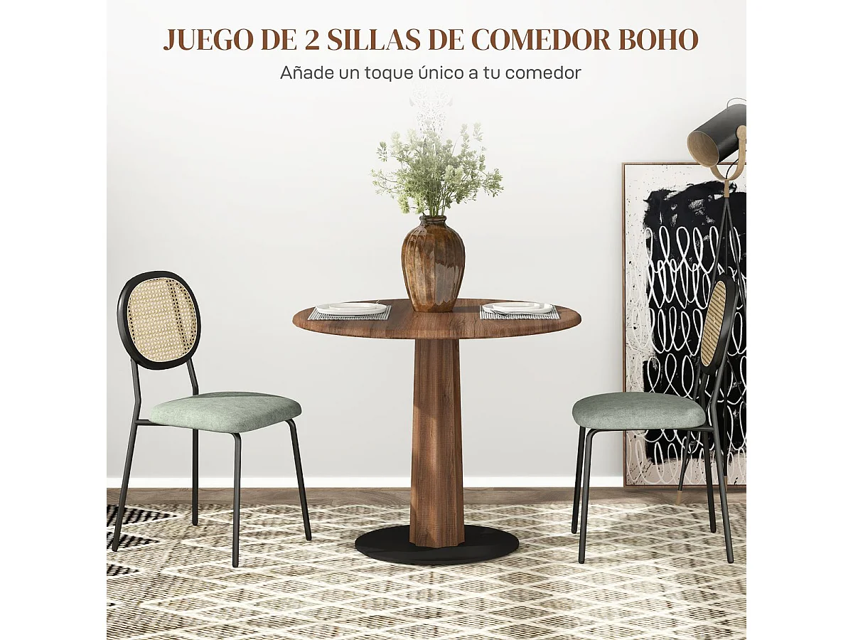 Pack de 2 sillas Platy Homcom respaldo ratán verde oscuro/negro 87x44x54 cm