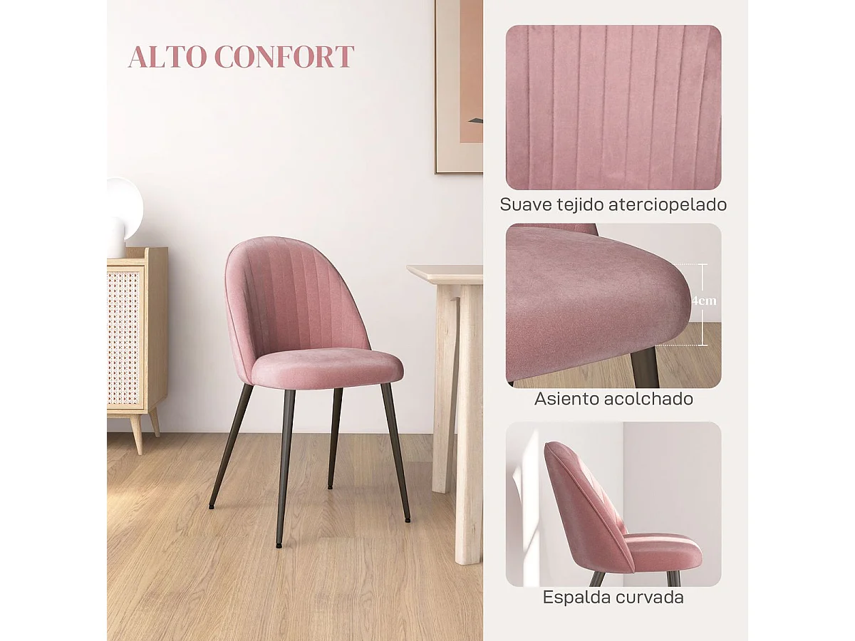 Pack de 2 sillas Herton Homcom tapizado terciopelo rosa 83x50x52 cm