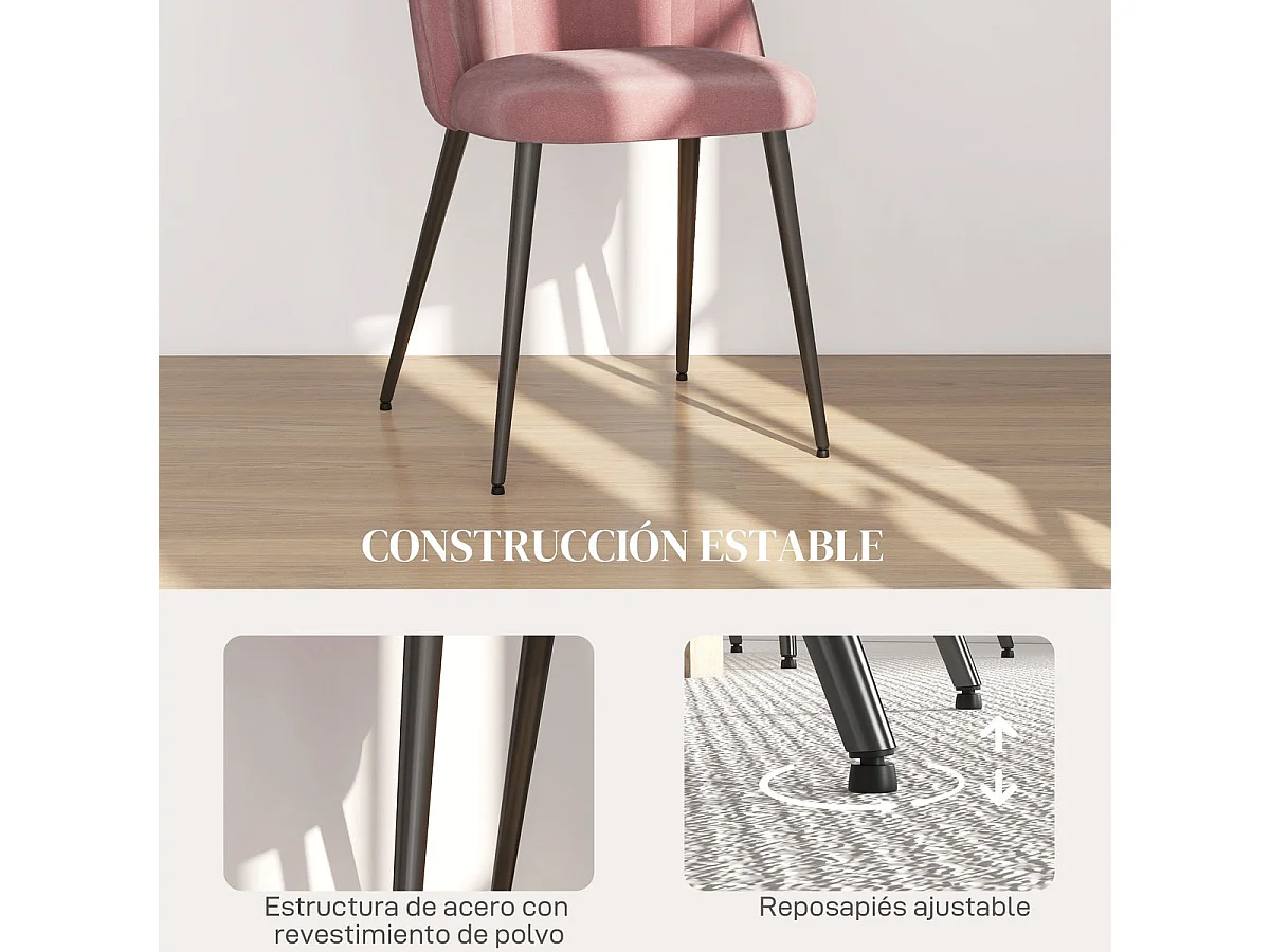 Pack de 2 sillas Herton Homcom tapizado terciopelo rosa 83x50x52 cm