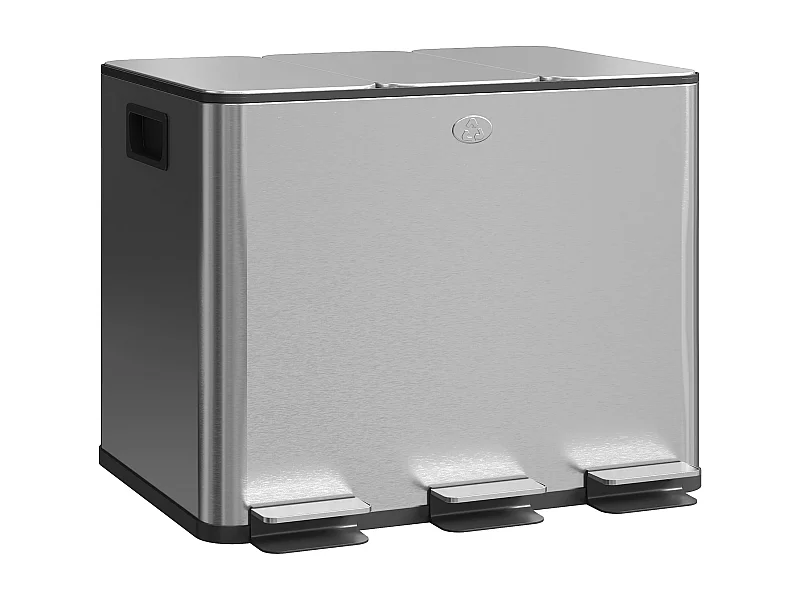 Kosz na odpady kuchenne (trójdzielny) 3 x 10 l – 49,6 x 34,5 x 38,6 cm – srebrny – stal nierdzewna