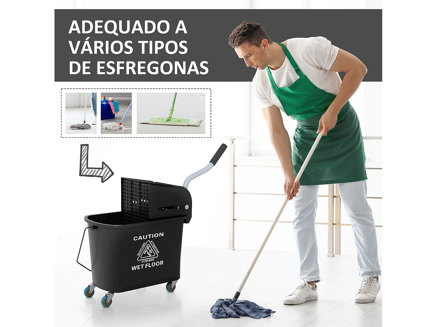 Balde de Limpeza com Rodas e Espremedor 20L - Modelo Tromsø em Preto