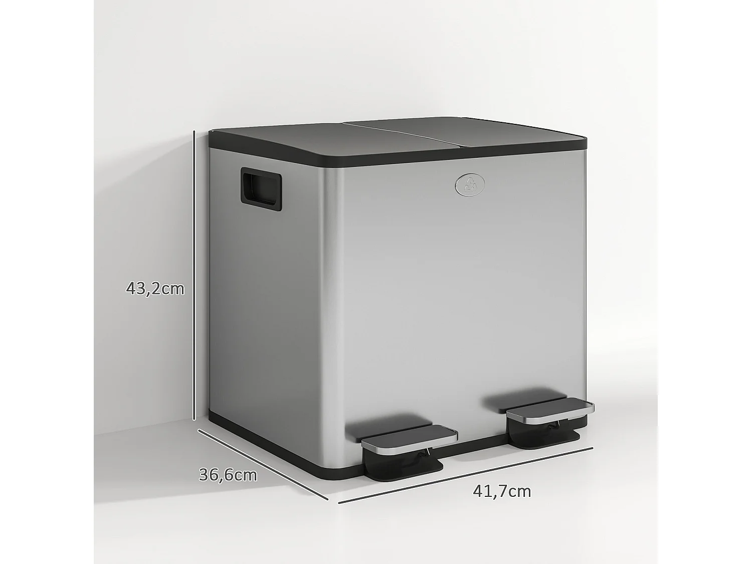 Balde de Lixo de Cozinha Chamonix com 2 Compartimentos de 15L em Aço Inoxidável e Tampa de Fechamento Suave