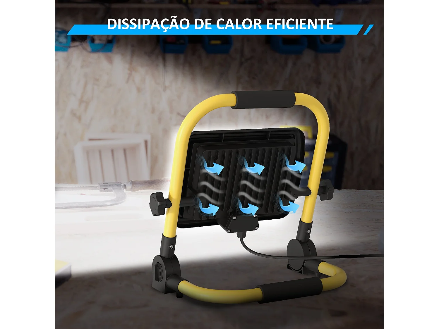 Projetor LED Recarregável Portátil 50W com Suporte Ajustável e Alta Luminosidade IP65