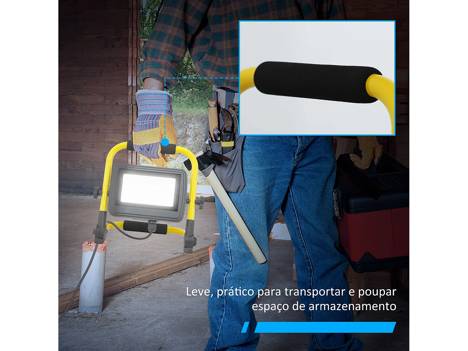 Projetor LED Recarregável Portátil 50W com Suporte Ajustável e Alta Luminosidade IP65