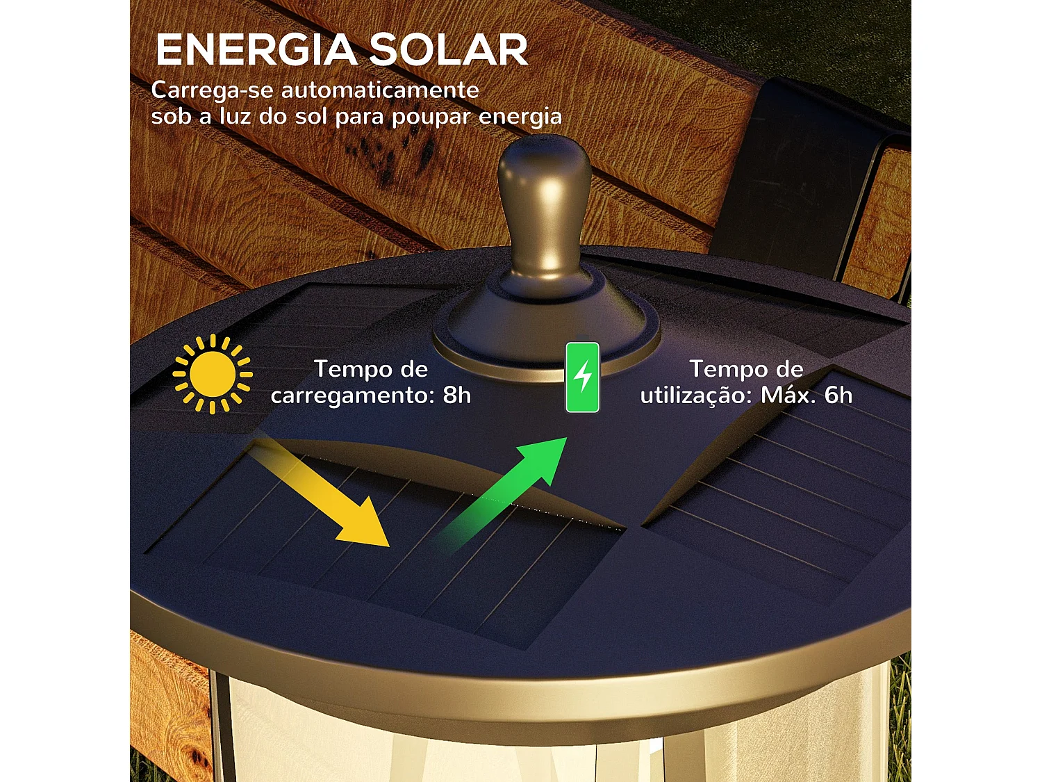 Farola Outsunny carga solar + encendido automático negro 127x17x17 cm