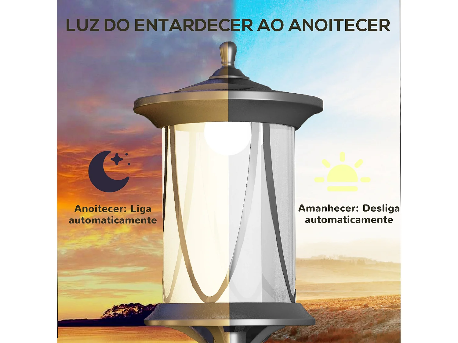 Candeeiro Solar de Exterior Preto - Iluminação Automática IP44 para Jardins e Pátios