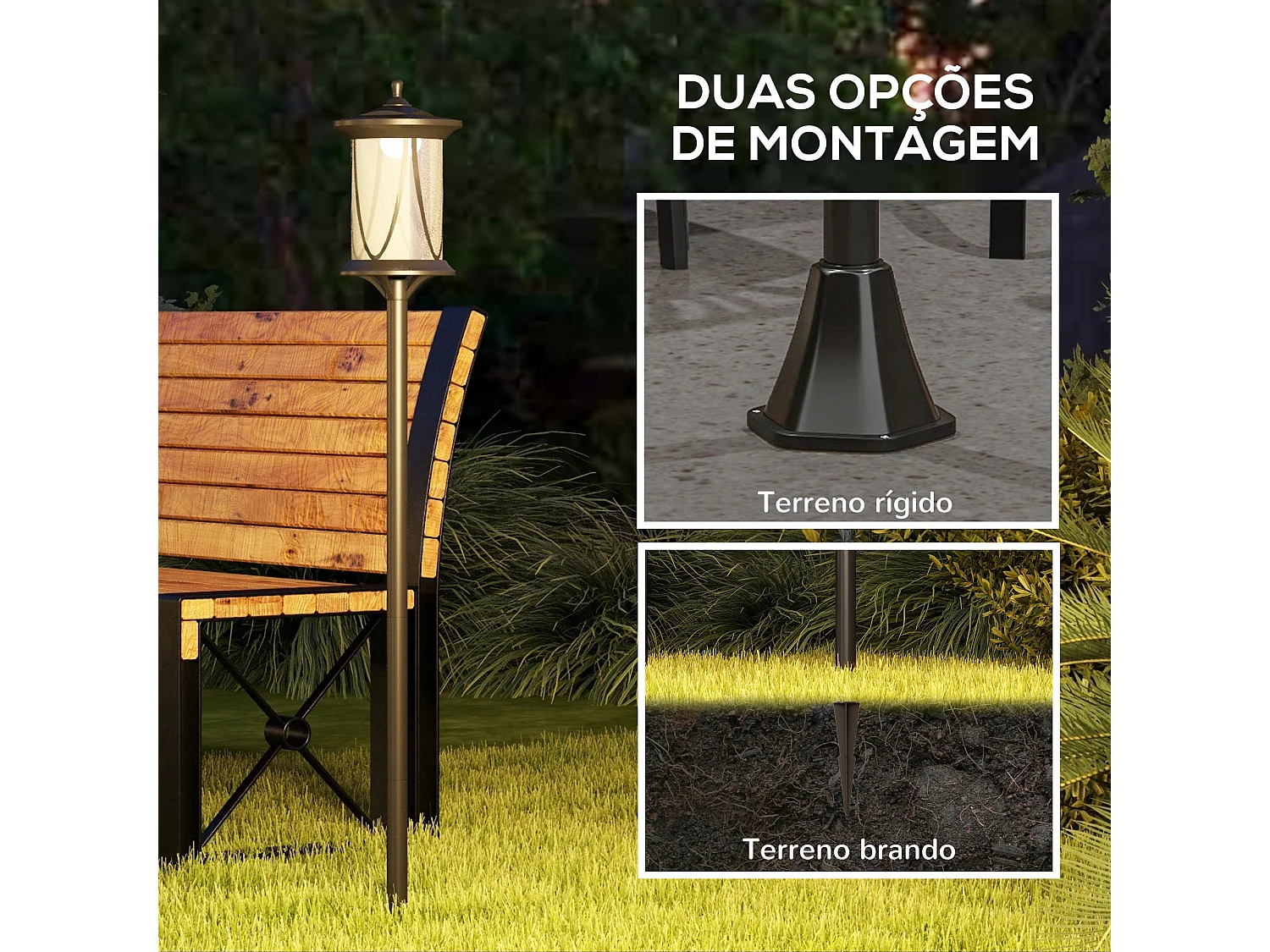 Candeeiro Solar de Exterior Preto - Iluminação Automática IP44 para Jardins e Pátios