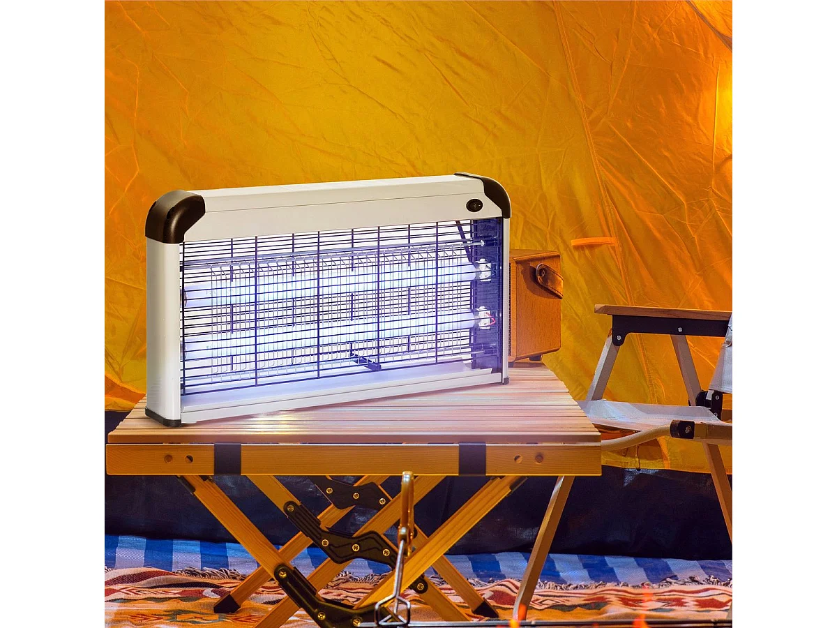 Lámpara anti mosquitos Outsunny 30W luz UV 60 m² plata 26,5x48,5x8,5 cm