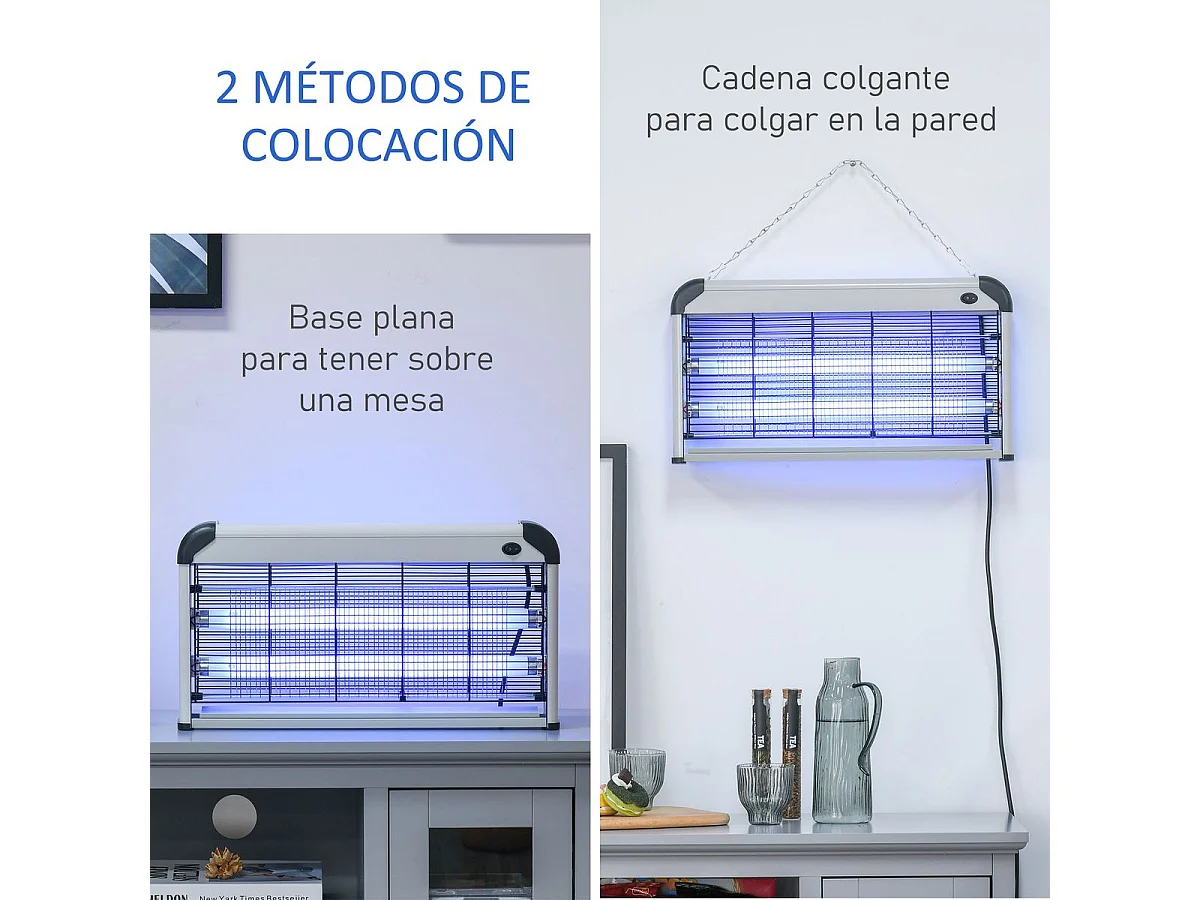 Lámpara anti mosquitos Outsunny 30W luz UV 60 m² plata 26,5x48,5x8,5 cm
