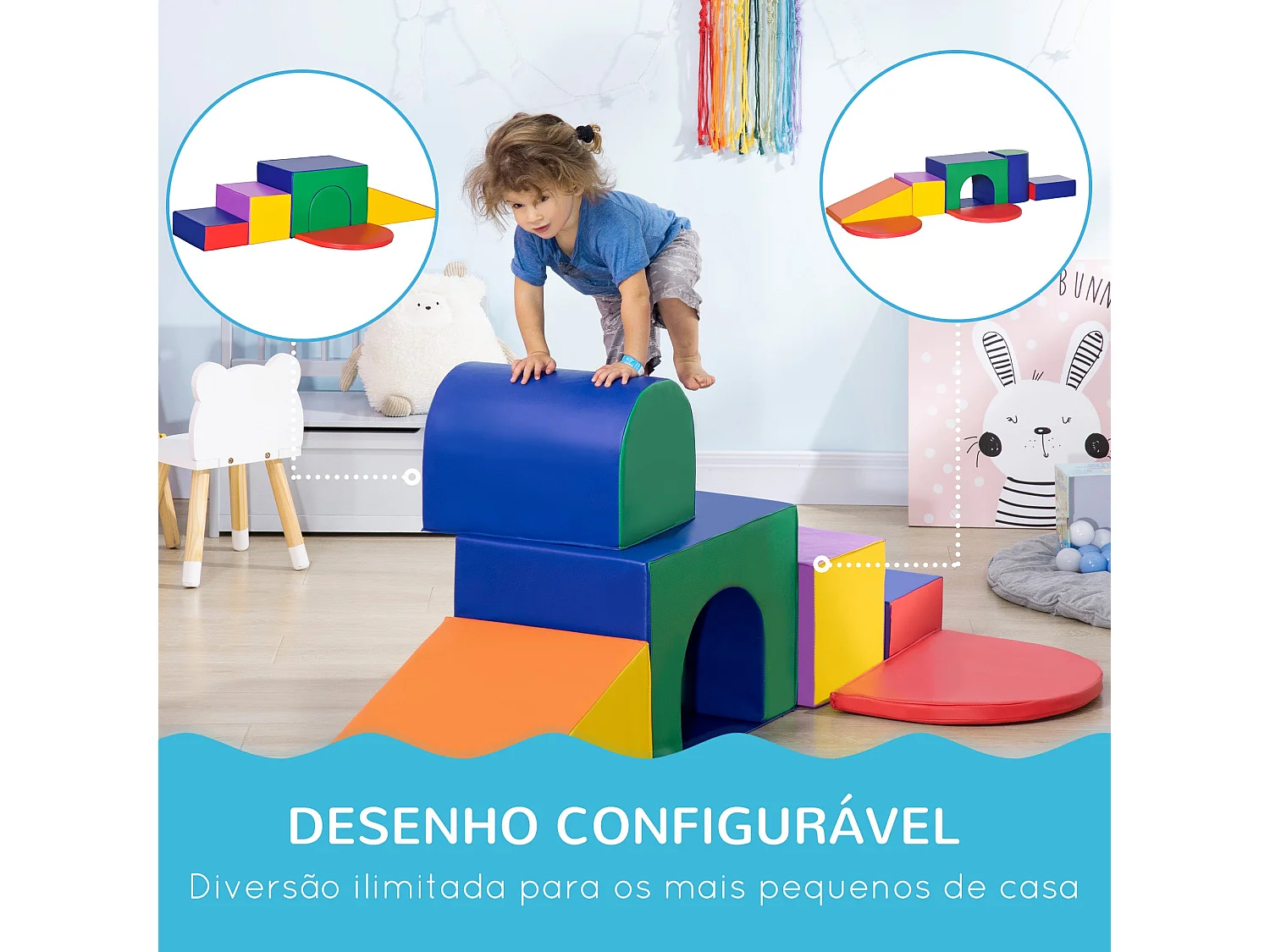 Conjunto Educativo de 7 Blocos de Psicomotricidade para Crianças - Brinquedo Multicolorido para Aprendizagem e Escalada