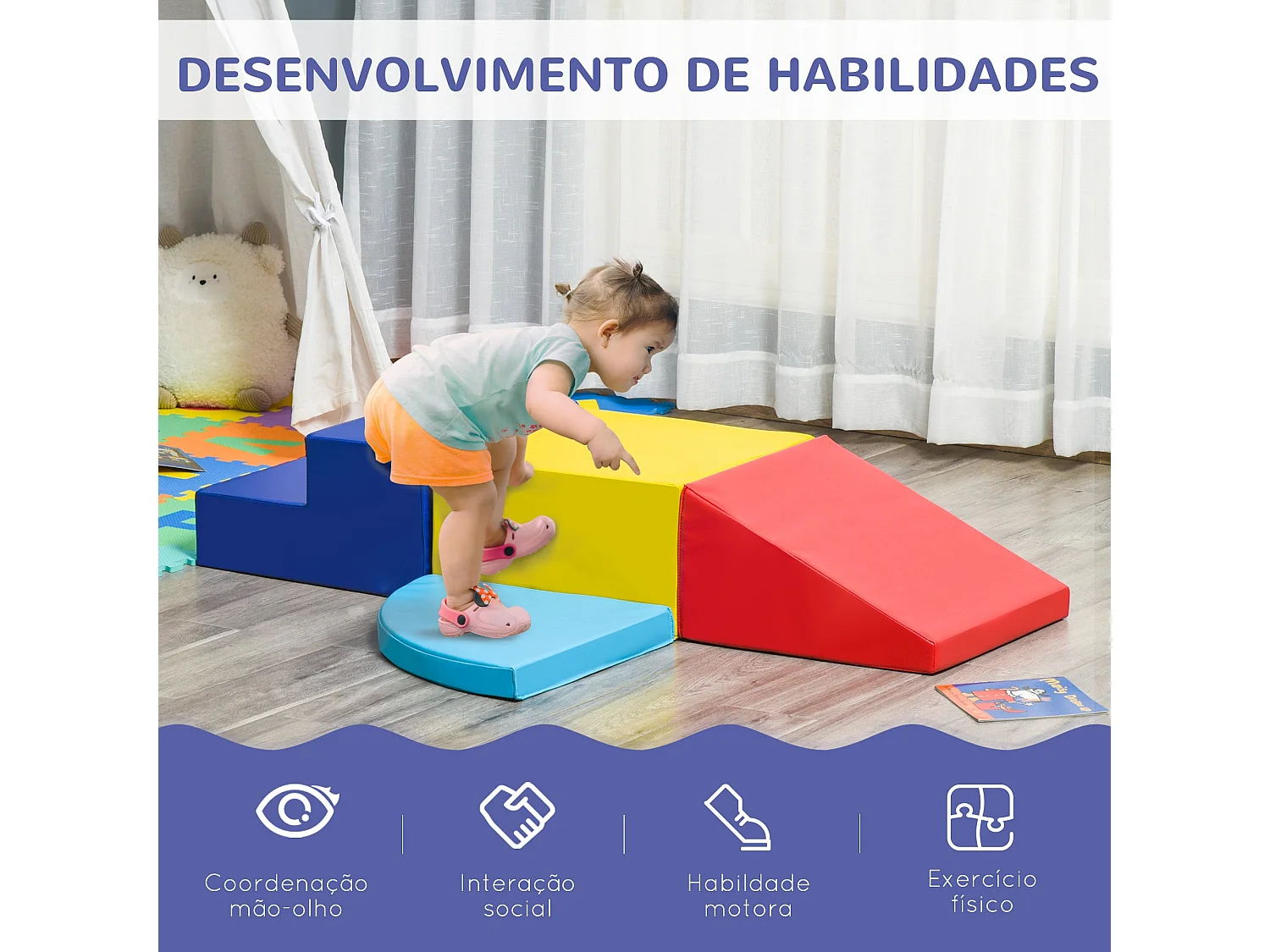Conjunto de 4 Blocos de Psicomotricidade Multicoloridos para Crianças - Brinquedo Educativo de Construção