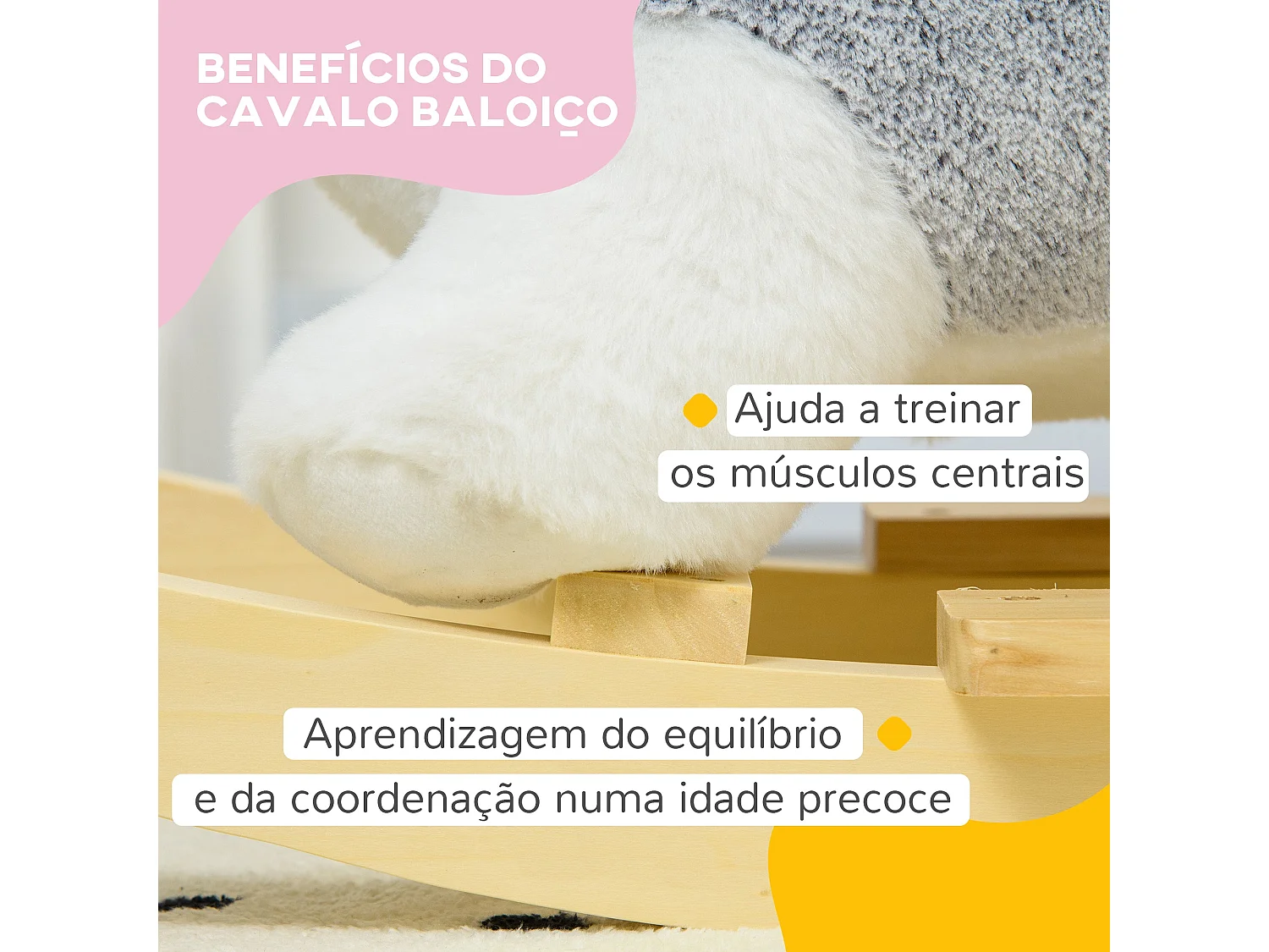 Baloiço de Pelúcia Husky para Crianças 18-36 Meses com Sons e Segurança