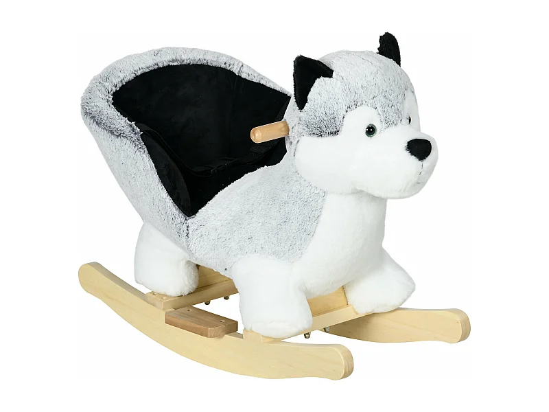 Baloiço de Pelúcia Husky para Crianças 18-36 Meses com Sons e Segurança