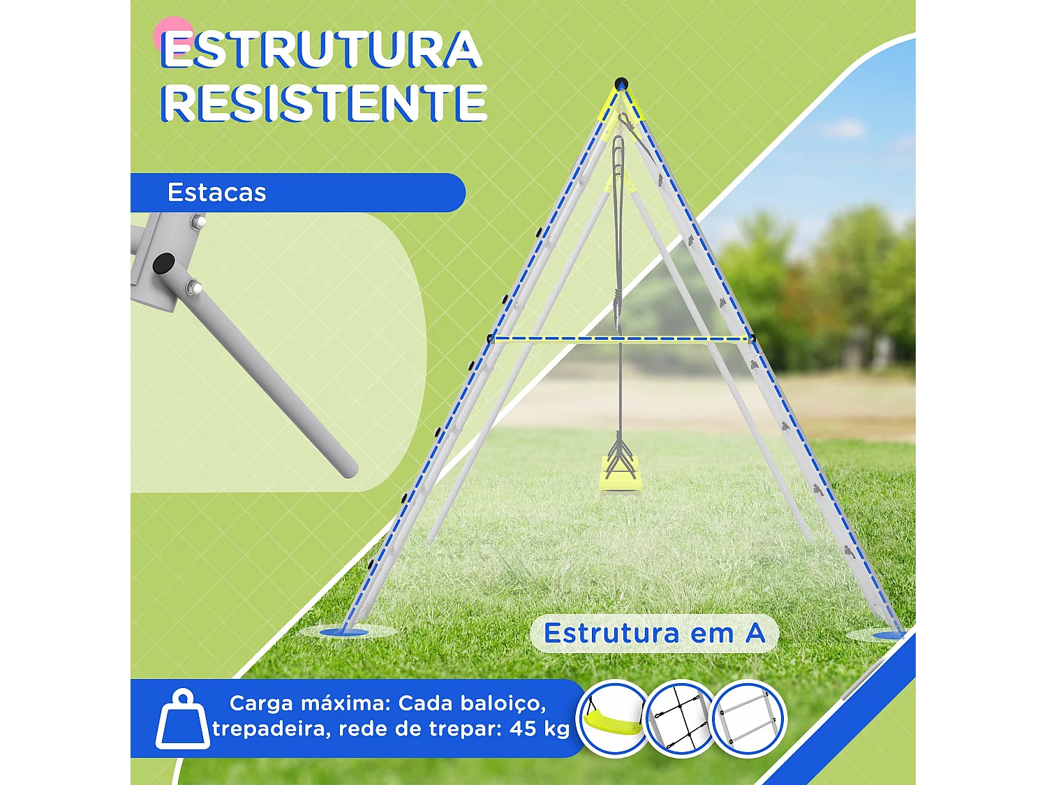 Baloiço Infantil Rouen com Estrutura em Aço Galvanizado para Jardim e Varanda