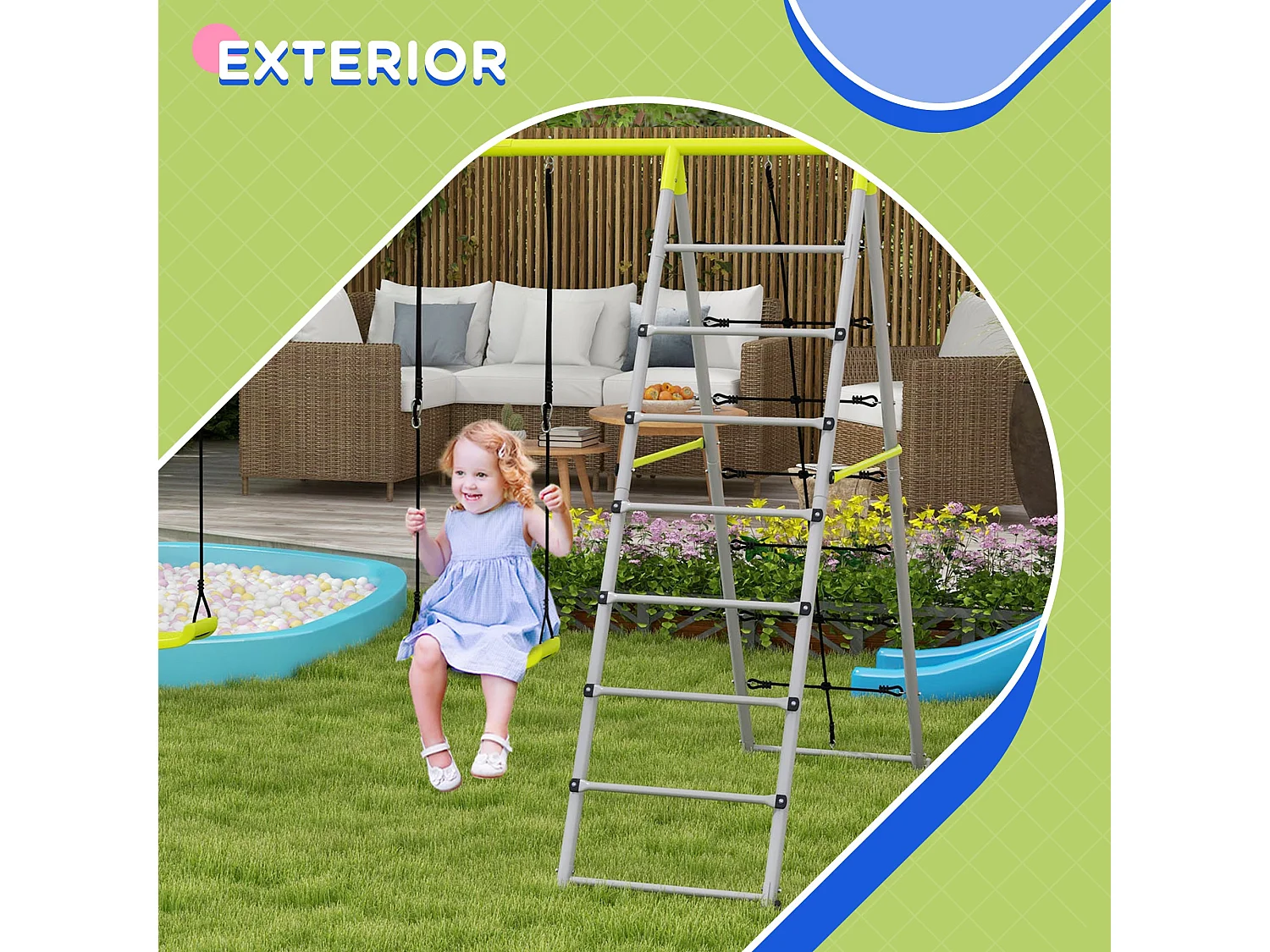 Baloiço Infantil Rouen com Estrutura em Aço Galvanizado para Jardim e Varanda