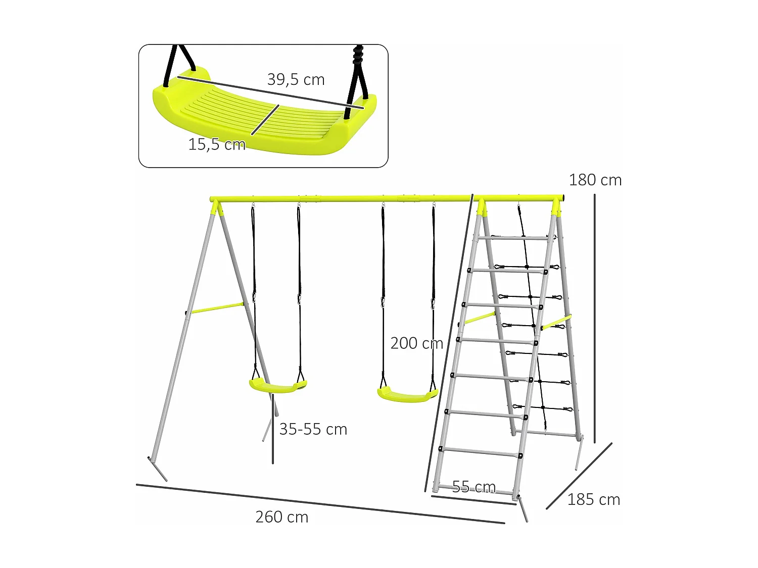 Baloiço Infantil Rouen com Estrutura em Aço Galvanizado para Jardim e Varanda