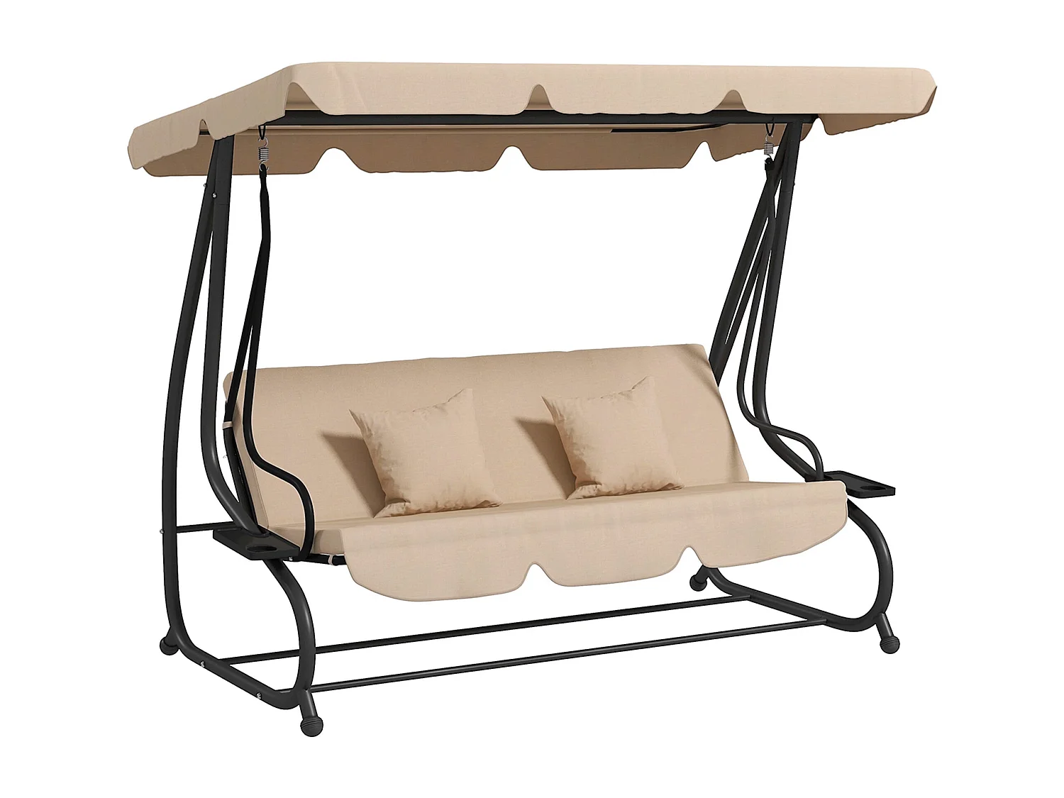 Baloiço de Jardim 3 em 1 com Toldo e Bandejas Laterais – Balancelle Sable Bege para Relaxar ao Ar Livre