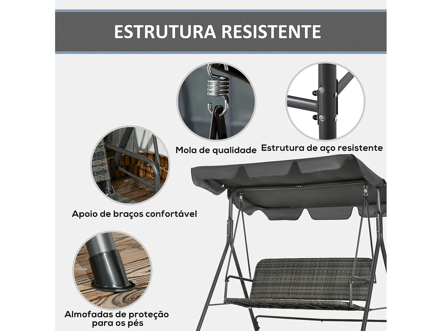 Banco Baloiço de Jardim com Toldo Ajustável - Conforto e Estilo para o Seu Espaço Exterior