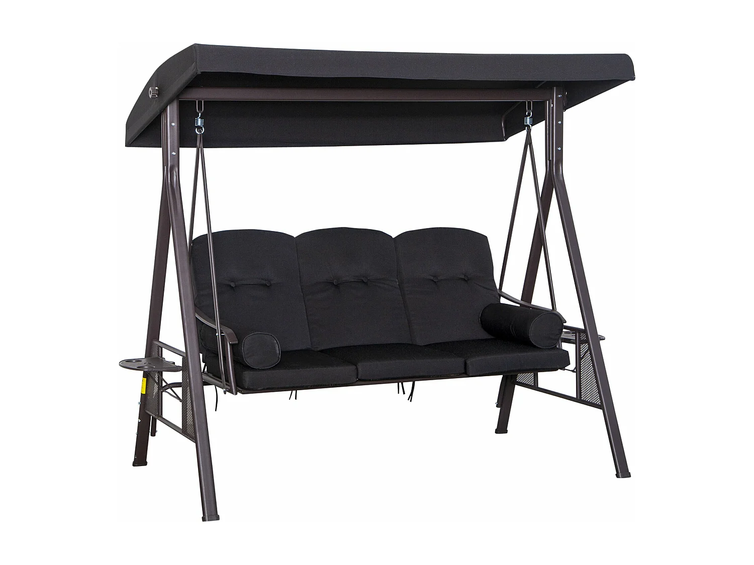 Baloiço de Jardim Faro com Teto e Suporte para Bebidas - Conforto para 3 Pessoas em Preto