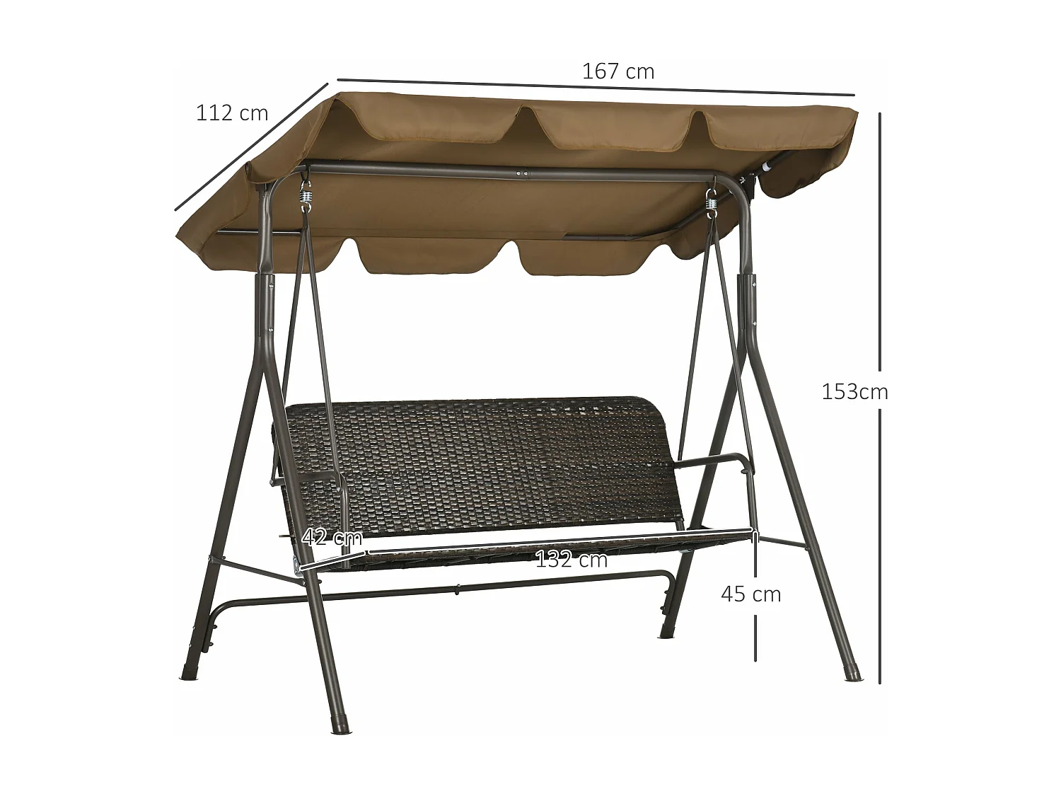 Banco Baloiço de Jardim com Toldo Ajustável para 3 Pessoas em Vime PE e Estrutura Resistente para Varanda e Pátio
