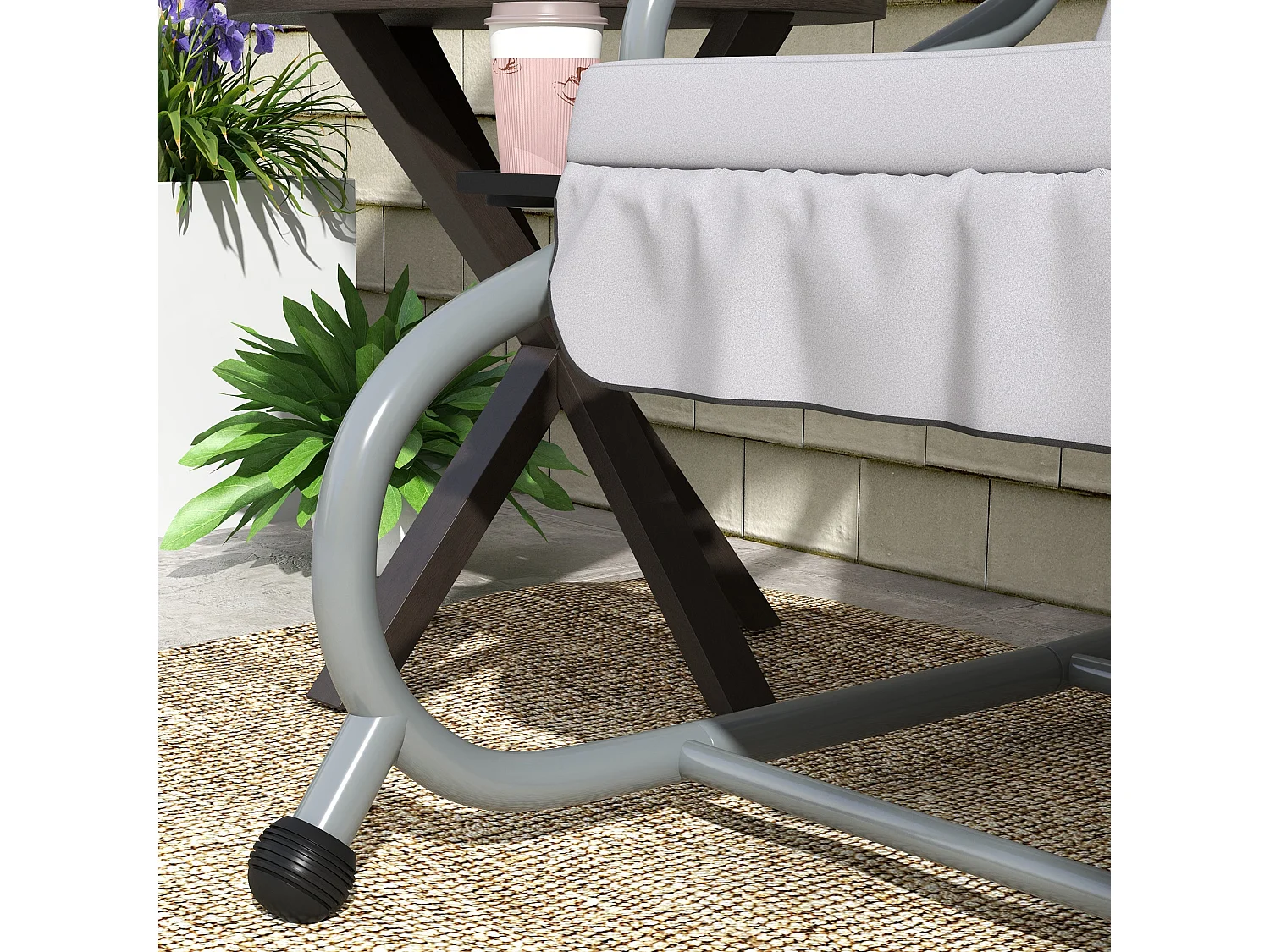 Banco Baloiço de Jardim 3 Lugares com Toldo Ajustável e Almofadas - Cama Convertível Cinza