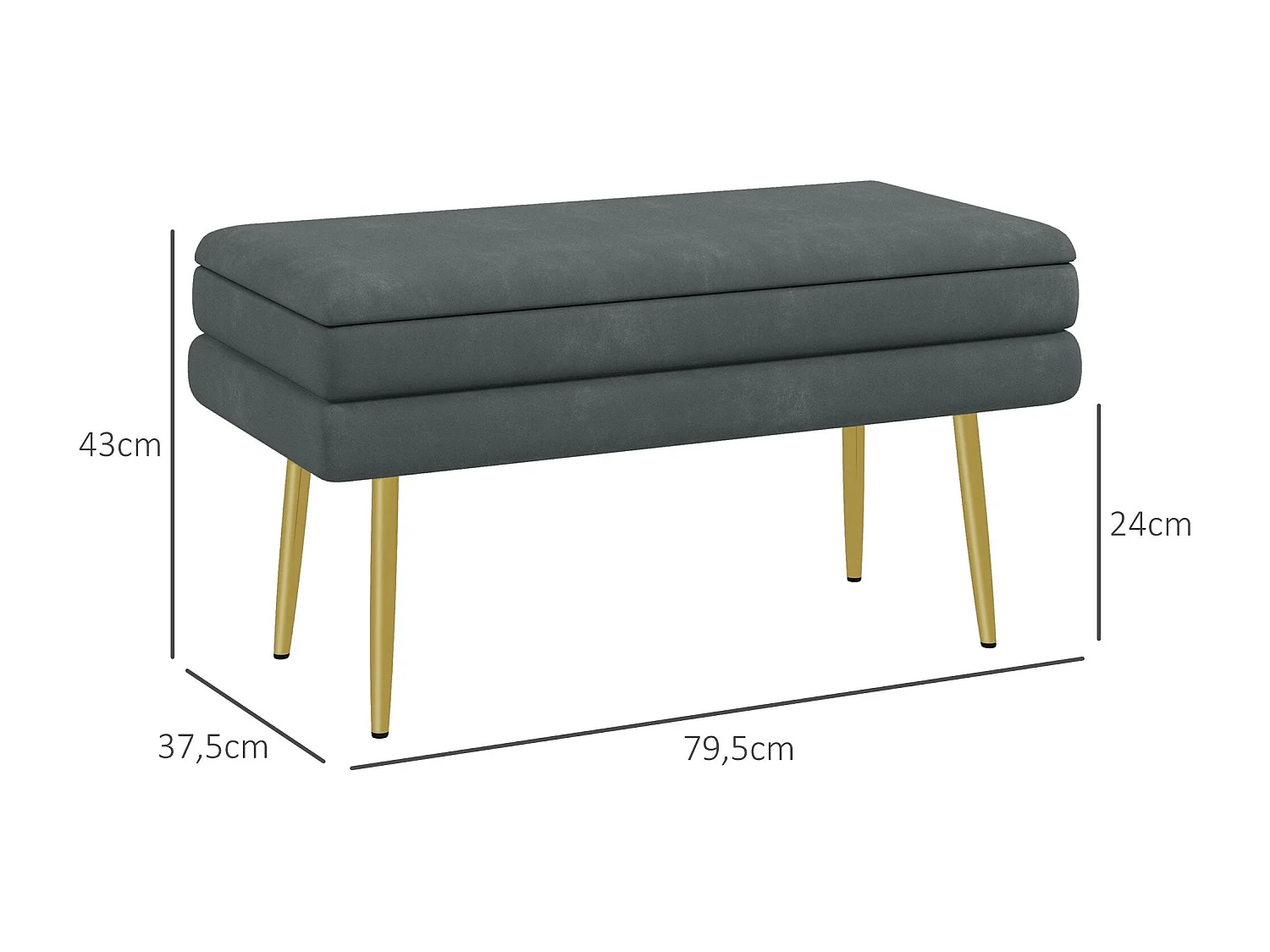 Banco de almacenaje Gatsby Homcom acolchado gris oscuro 43x79,5x37,5 cm