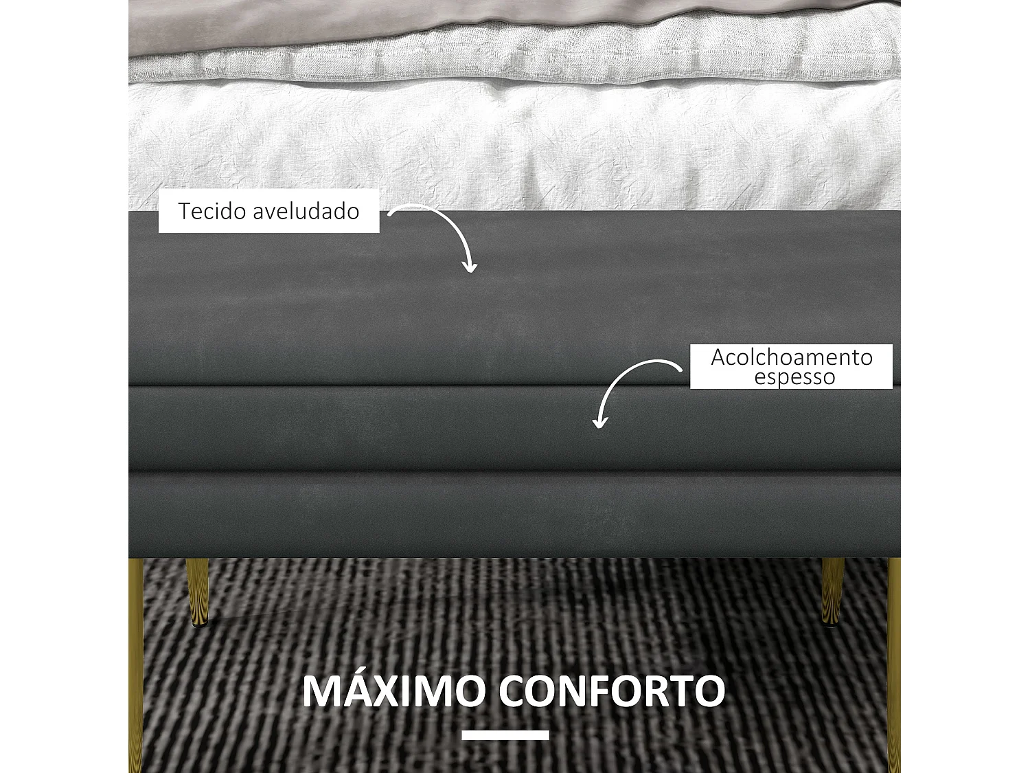 Banco de almacenaje Gatsby Homcom acolchado gris oscuro 43x79,5x37,5 cm