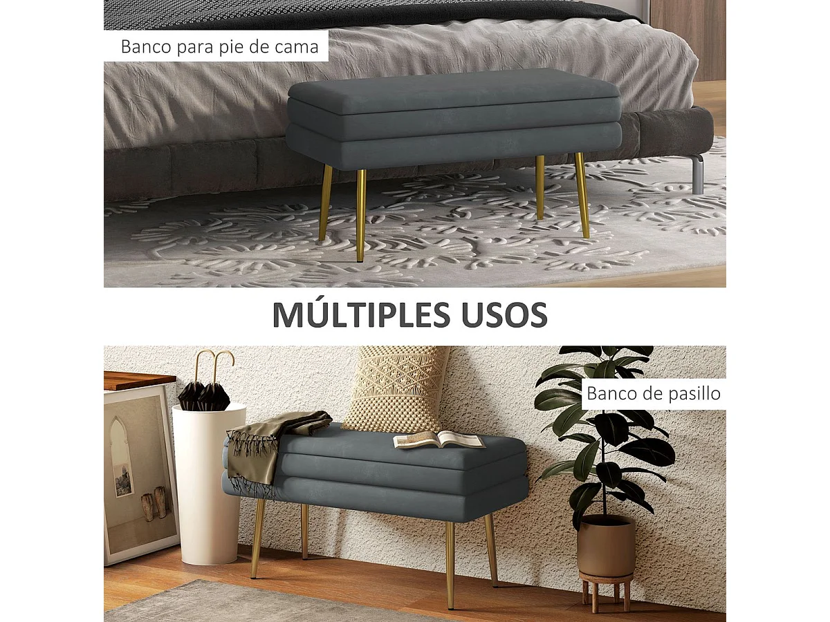 Banco de almacenaje Gatsby Homcom acolchado gris oscuro 43x79,5x37,5 cm