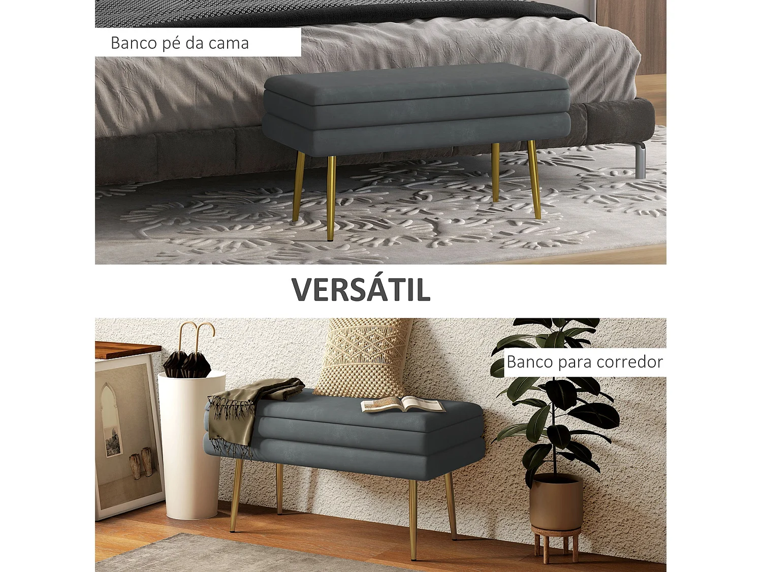 Banco de almacenaje Gatsby Homcom acolchado gris oscuro 43x79,5x37,5 cm