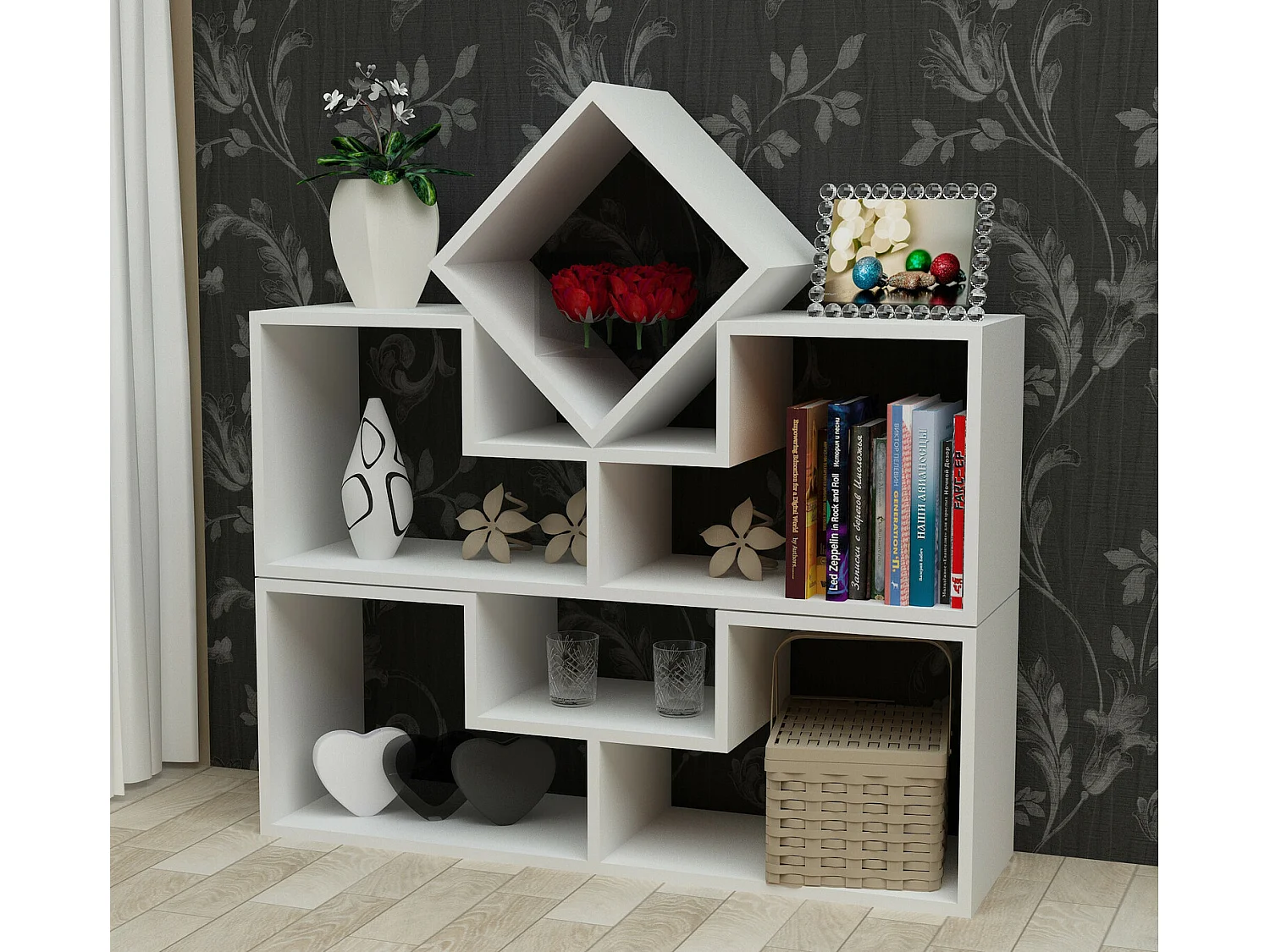 Nowoczesny regał na książki – szerokość 105 cm – kolor biały – płyta wiórowa pokryta melaminą