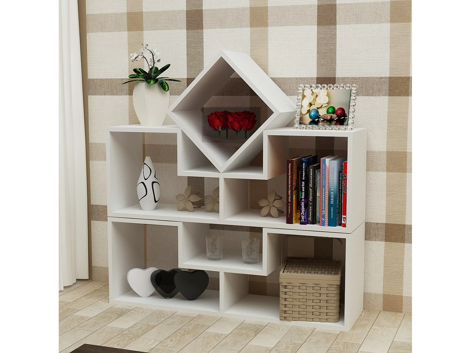 Nowoczesny regał na książki – szerokość 105 cm – kolor biały – płyta wiórowa pokryta melaminą