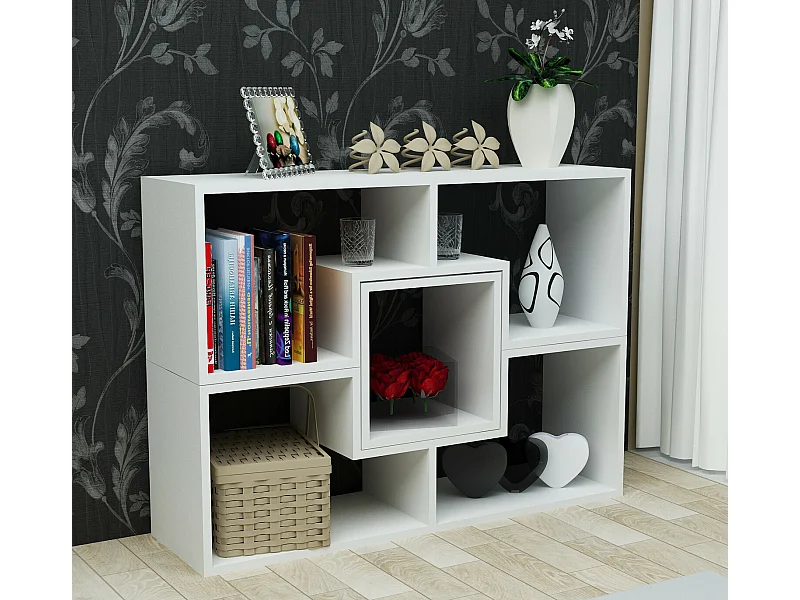 Nowoczesny regał na książki – szerokość 105 cm – kolor biały – płyta wiórowa pokryta melaminą