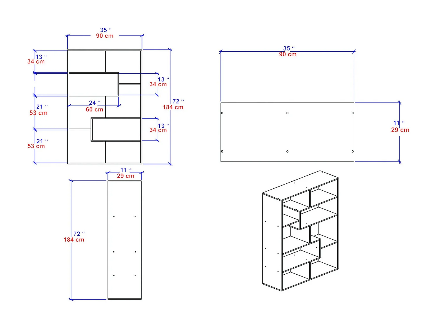 Nowoczesny regał na książki – 90 x 183,6 x 29,5 cm – Biały – Płyta wiórowa pokryta melaminą
