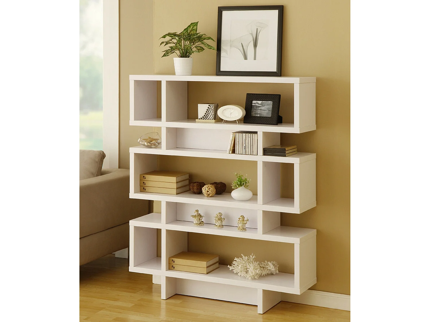 Bibliothèque – 90 cm x 130,8 cm x 19,6 cm – Blanc – Panneau de particules mélaminé