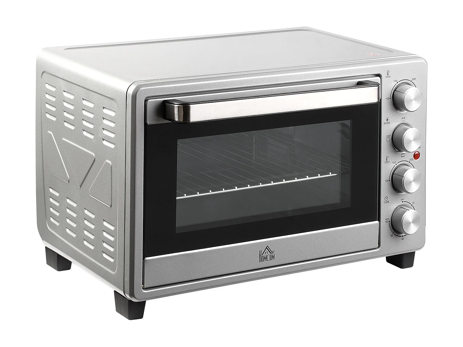 Horno eléctrico de sobremesa Andrómeda Homcom 1600W 3 modos de cocción 32L plata 33,5x38,1x52 cm