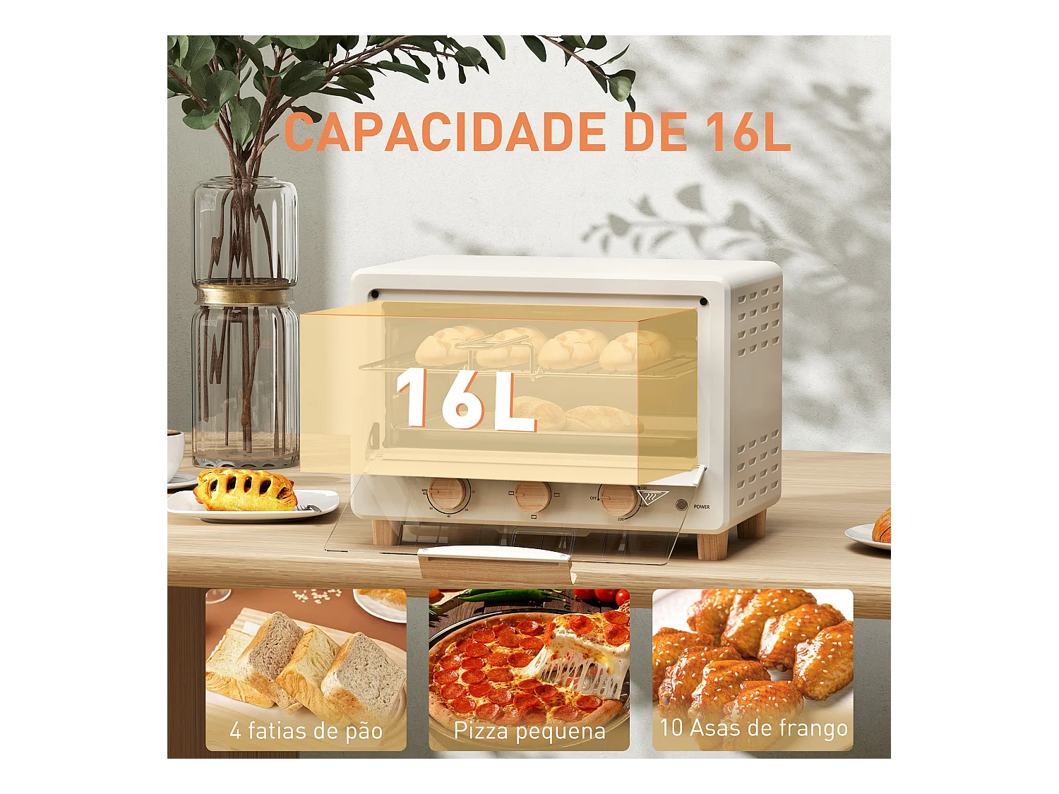 Forno Elétrico de Mesa Grenoble 16L com Porta de Vidro e Controle de Temperatura até 230℃