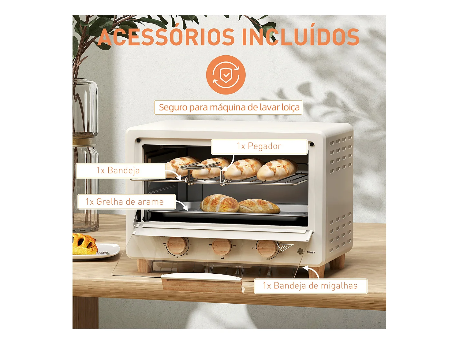 Forno Elétrico de Mesa Grenoble 16L com Porta de Vidro e Controle de Temperatura até 230℃