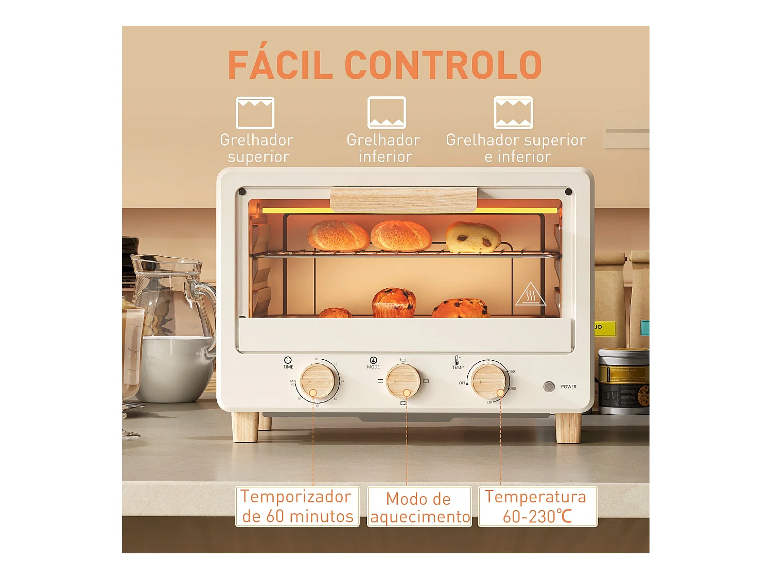 Forno Elétrico de Mesa Grenoble 16L com Porta de Vidro e Controle de Temperatura até 230℃