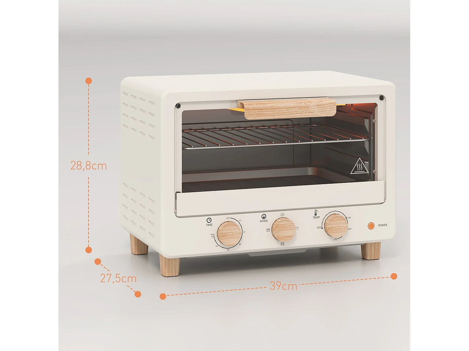 Horno de sobremesa Candy Homcom 1400w 16L 3 modos crema 28,8x39x27,5 cm