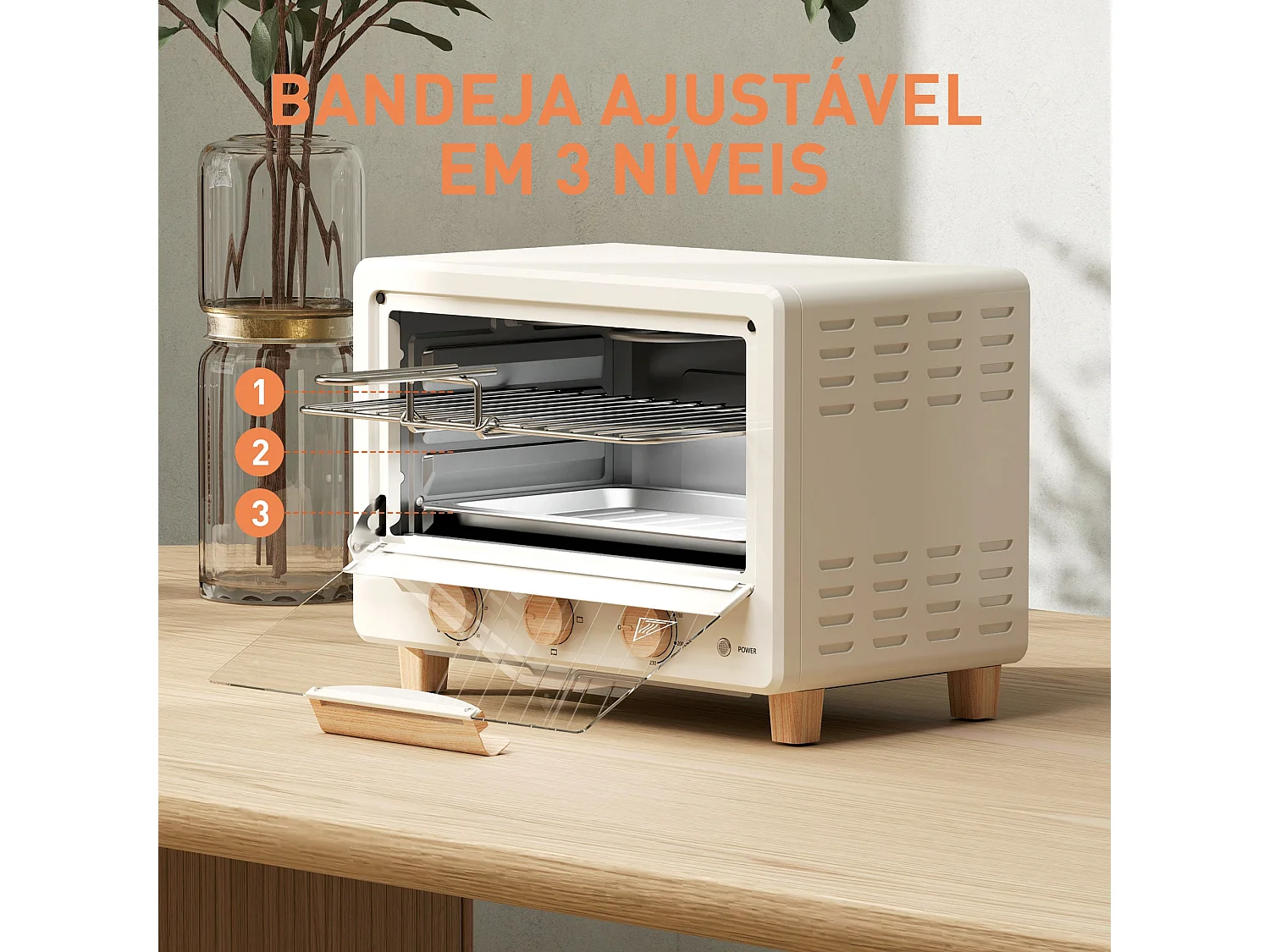 Horno de sobremesa Candy Homcom 1400w 16L 3 modos crema 28,8x39x27,5 cm