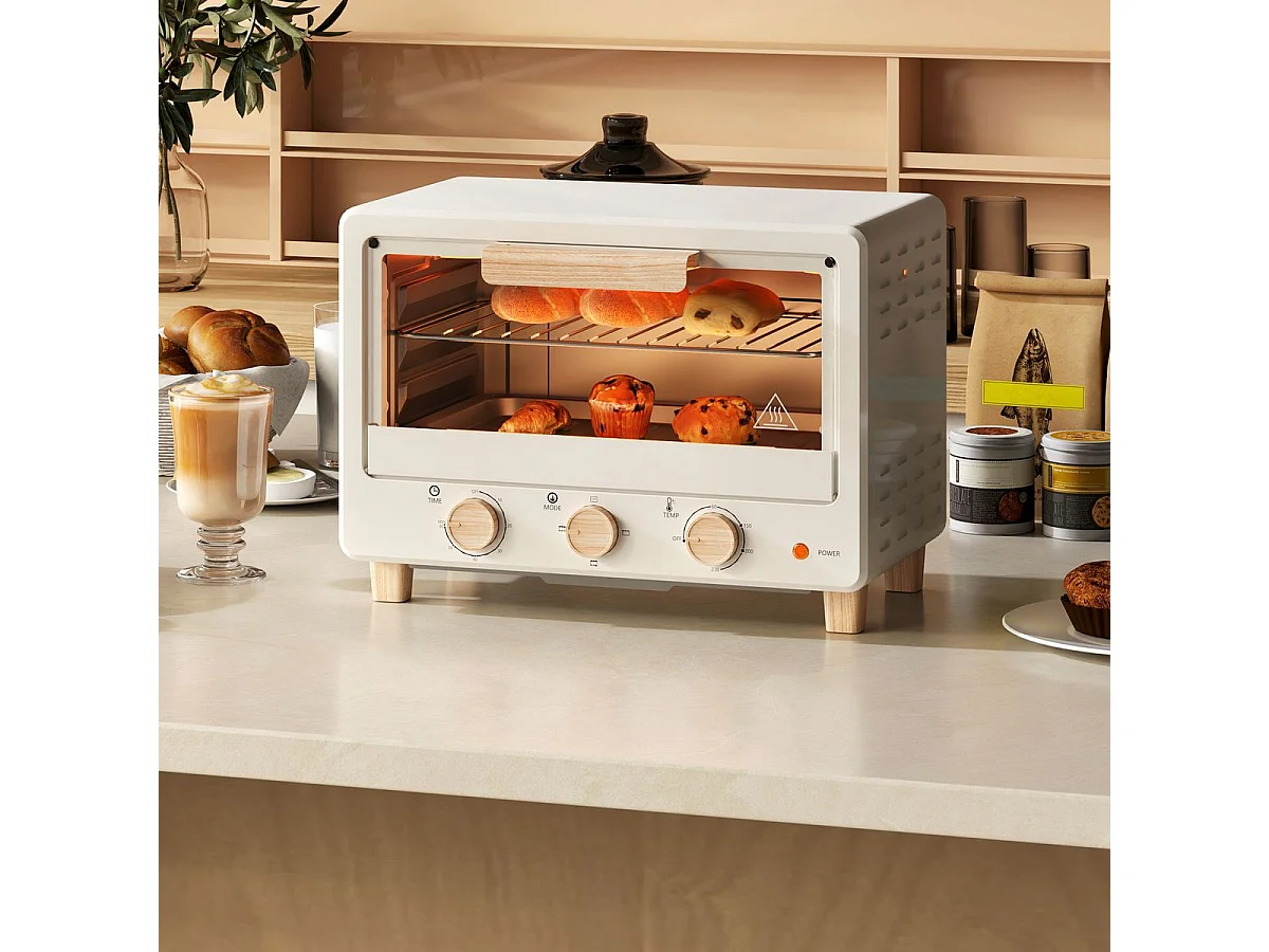 Horno de sobremesa Candy Homcom 1400w 16L 3 modos crema 28,8x39x27,5 cm