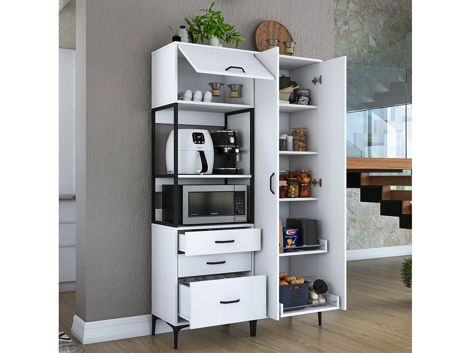 Armário Alto de Cozinha Stella Branco - Estilo Moderno e Funcionalidade Superior