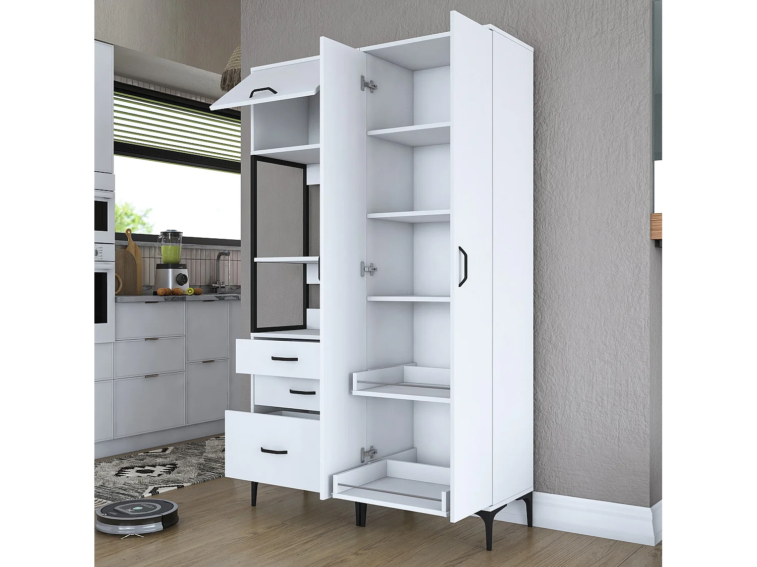 Armário Alto de Cozinha Stella Branco - Estilo Moderno e Funcionalidade Superior