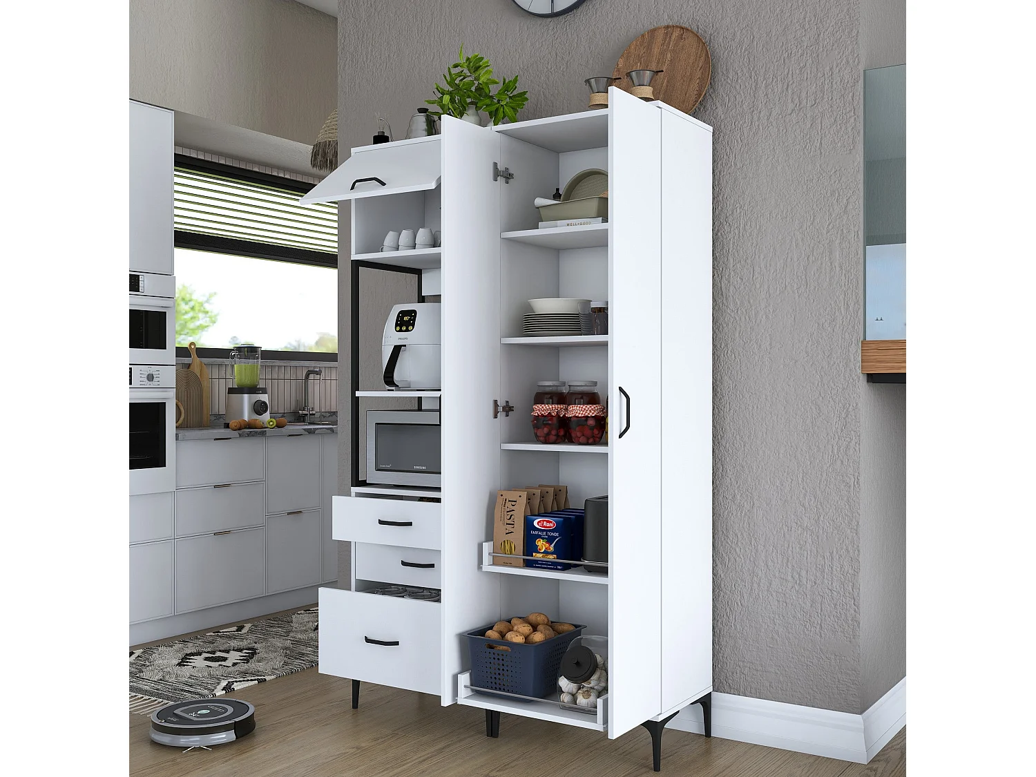 Armário Alto de Cozinha Stella Branco - Estilo Moderno e Funcionalidade Superior