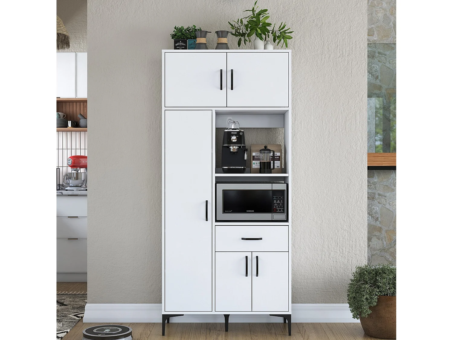 Armário Alto de Cozinha Stella - Branco Moderno - 90 x 198,6 x 40 cm para Organização Elegante