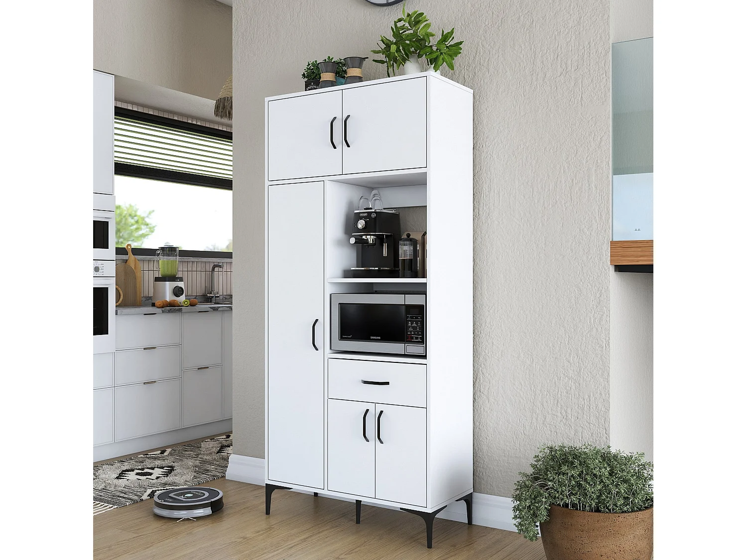 Armário Alto de Cozinha Stella - Branco Moderno - 90 x 198,6 x 40 cm para Organização Elegante