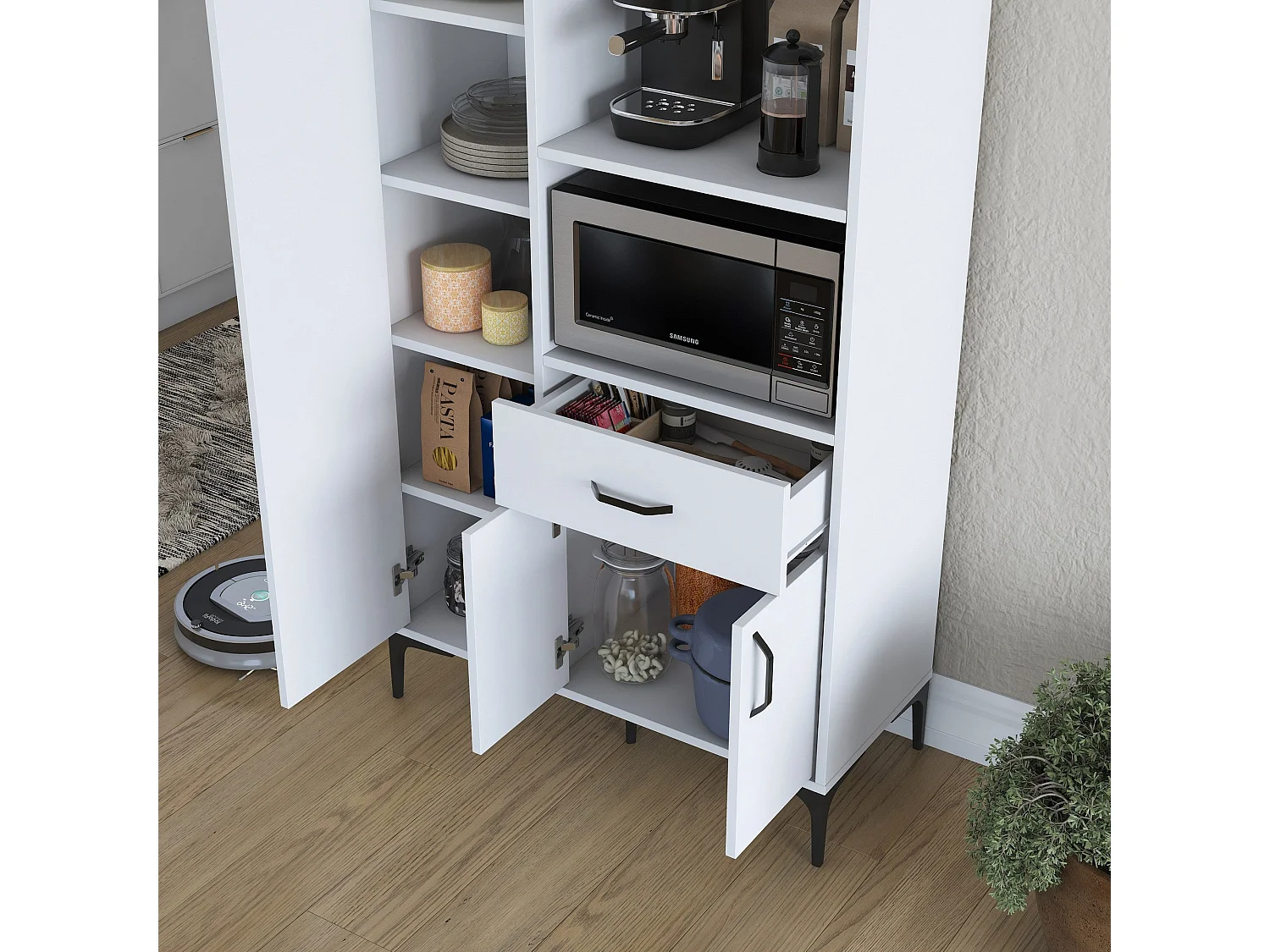 Armário Alto de Cozinha Stella - Branco Moderno - 90 x 198,6 x 40 cm para Organização Elegante