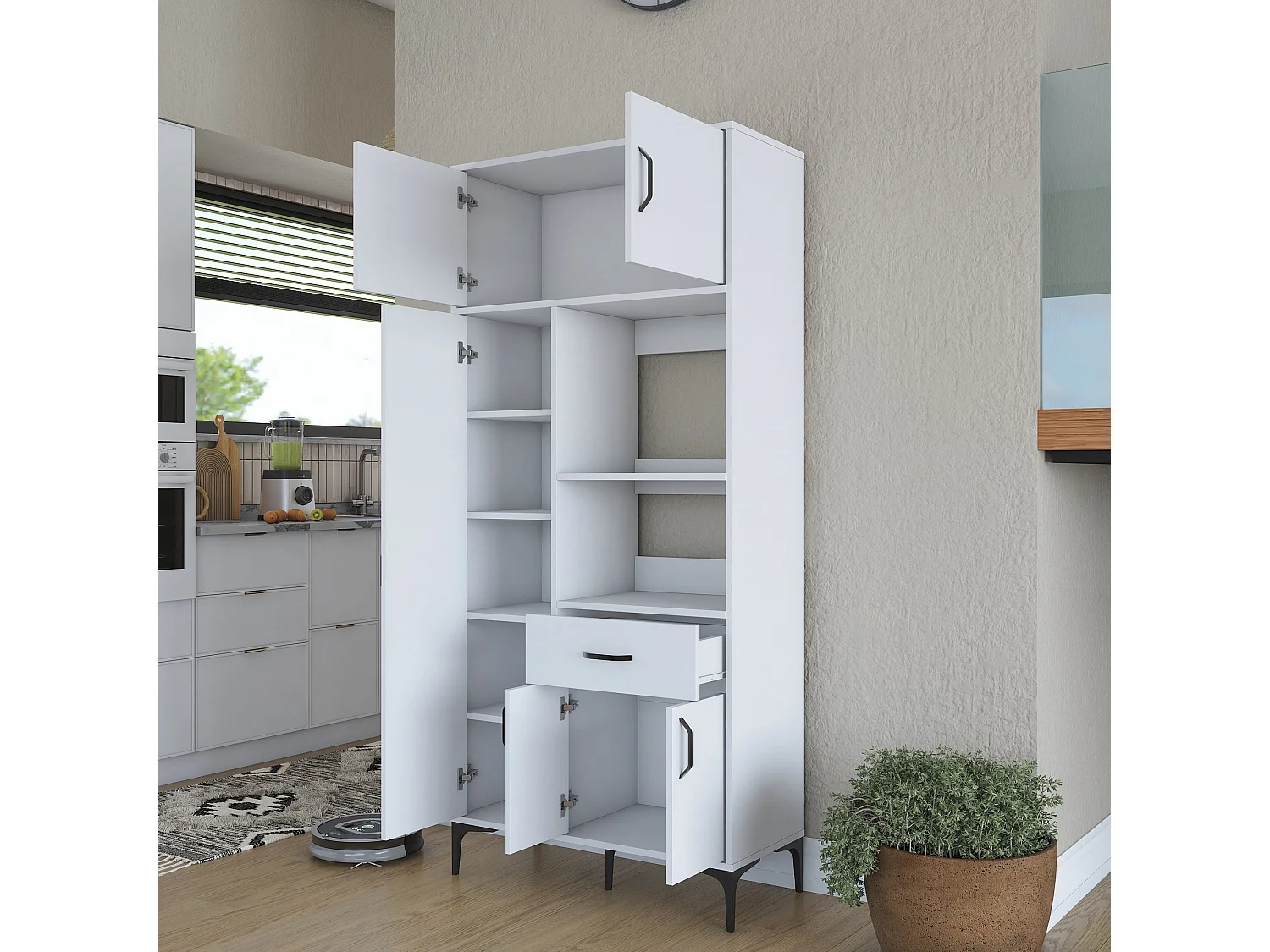 Armário Alto de Cozinha Stella - Branco Moderno - 90 x 198,6 x 40 cm para Organização Elegante