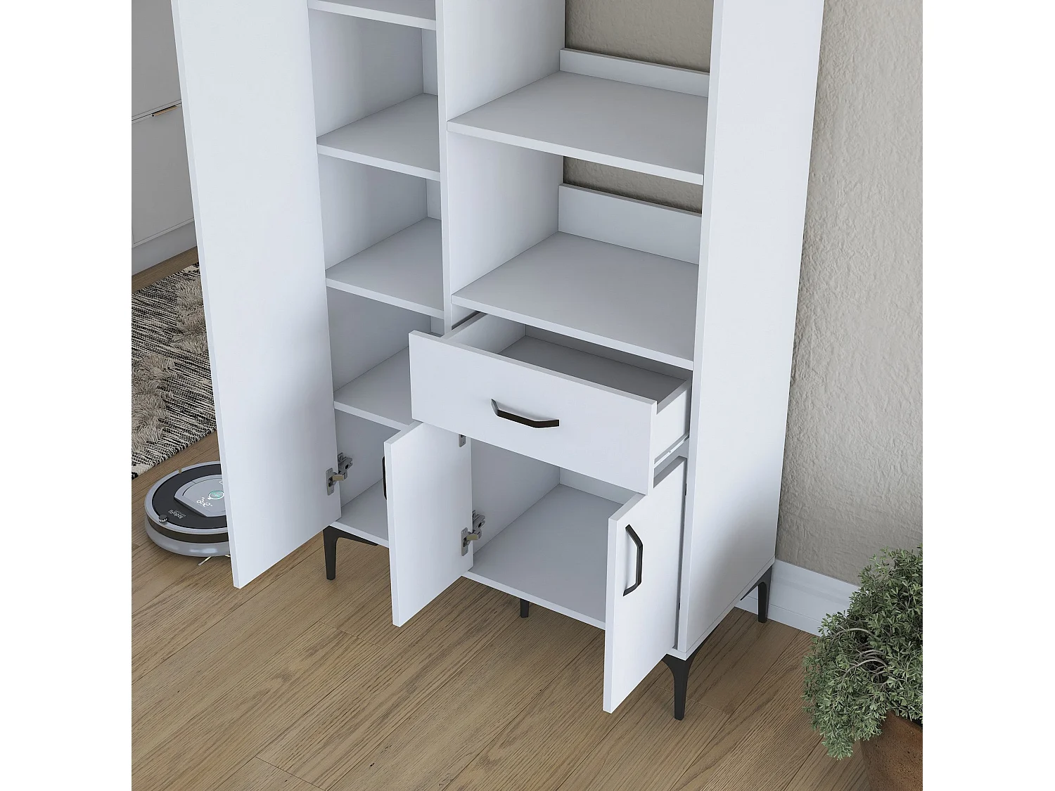 Armário Alto de Cozinha Stella - Branco Moderno - 90 x 198,6 x 40 cm para Organização Elegante